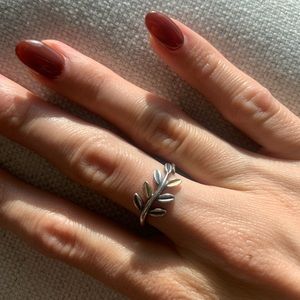 PANDORA Two-Tone Laurel Leaf Ring in Gold and Sterling Silver.